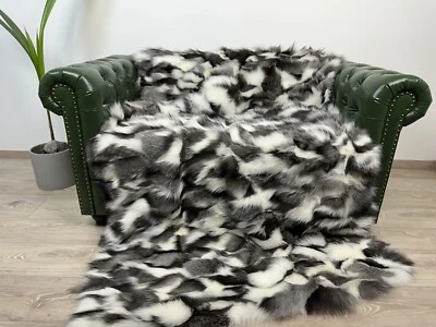 Luxury White Frost Fox Fur Blanket Throw. Real Fur - Image 1 of 4