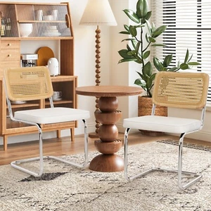 SOAR FLASH Rattan Back Velvet Dining Chair Set Modern Breuer Designed Stainless - Picture 1 of 48