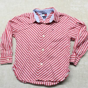 Tommy Hilfiger Button Up Shirt Youth Boys 5 Red Striped Long Sleeve - Picture 1 of 6