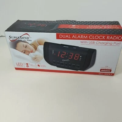 SuperSonic  Dual Alarm Clock Radio with USB Charging Port - Image 1 of 3