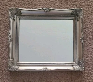 Vintage Small Mirror Wood Silver Frame Wall Rustic Finish - Picture 1 of 6