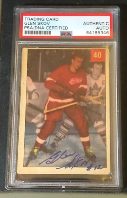 1954-55 Parkhurst Canada GLEN SKOV #40 On Card Auto PSA/DNA Detroit RED WINGS 🏒 - Image 1 of 2