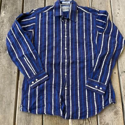 Vintage 80s 90s stripe pattern members only studio cotton button up shirt sz M - Image 1 of 4