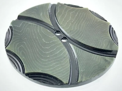 Vintage Carved Bakelite Green Color Size 1.75in Garment Button Wood Pattern 962A - Image 1 of 4