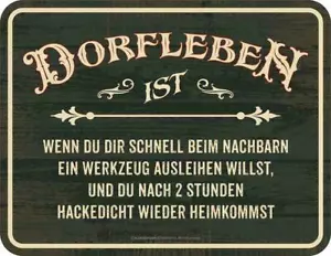 Sprüche Schild Dorfleben ist hackedicht mit Werkzeug Blechschild Männer-Geschenk - Bild 1 von 1