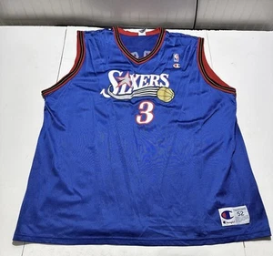 Vintage Allen Iverson Jersey Men’s 2XL/52 Philadelphia 76ers Blue Champion Brand - Picture 1 of 10