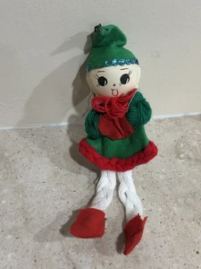 Vintage 50er Weihnachten Pixie Elfe Santa Helfer 10" H Filz Wolle Baumschmuck Japan - Bild 1 von 3