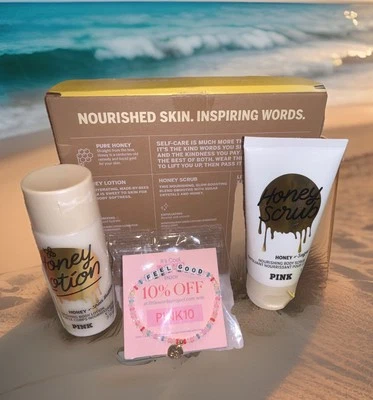 VICTORIA'S SECRET PINK LITTLE WORLD PROJECT HONEY BODY CARE GIFT BOX + BRACELET  - Image 1 of 4