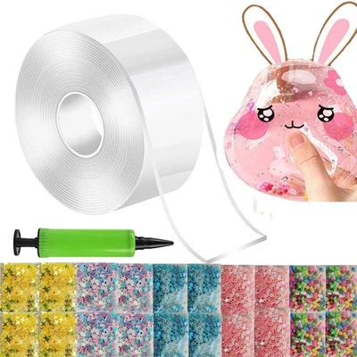 CAREJOY 20Pcs Nano Bubble Tape Kit with Balloon Inflator, Double Sided Arts and Craft