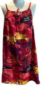 Drawstring Neckline Sleeveless Cotton Red Tropical Print Dress Sundress CoverUp - Bild 1 von 15