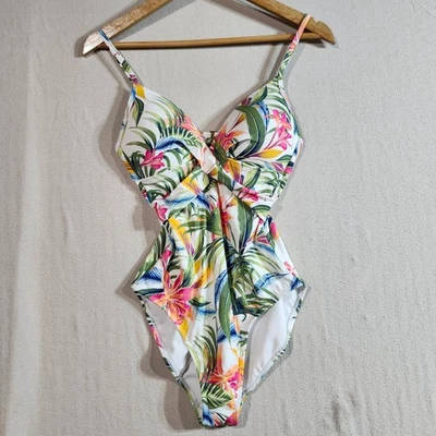 Traje de baño Liz Claiborne de una pieza tropical floral torcido frontal talla 6 nuevo con etiquetas Foto 1 de 4