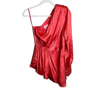 Cinq a Sept Stace One-Shoulder Seidenbluse Größe Small Neon Koralle Neu mit Etikett  - Bild 1 von 8