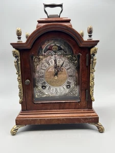 Vintage Wuba Warmink table clock in walnut wood with moon phase and double bell - Picture 1 of 13