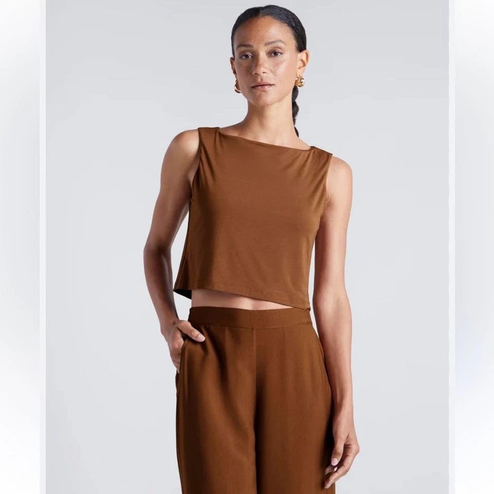 Camiseta sin mangas Kate Young X Splendid elegante marrón seda para mujer talla M Foto 1 de 4