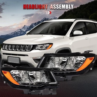 For Jeep Compass 2017-2021 Black Housing Headlights Assembly Set Pair Left+Right - Image 1 of 4