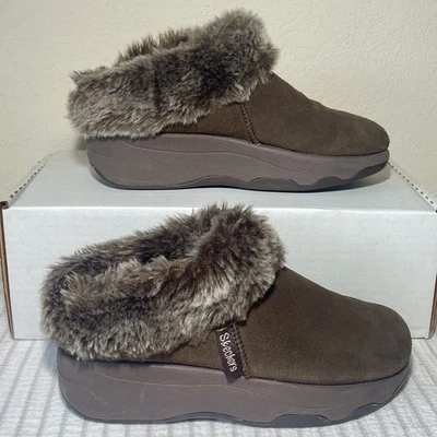 Sketchers Size US 6 Chocolate Suede Faux Fur Lined Slip On Mules Tone-Ups Clogs - Image 1 of 4