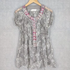 Johnny Was 4 Love and Liberty Top Small Sheer Silk Embroidered Bohemian Tunic - Picture 1 of 21