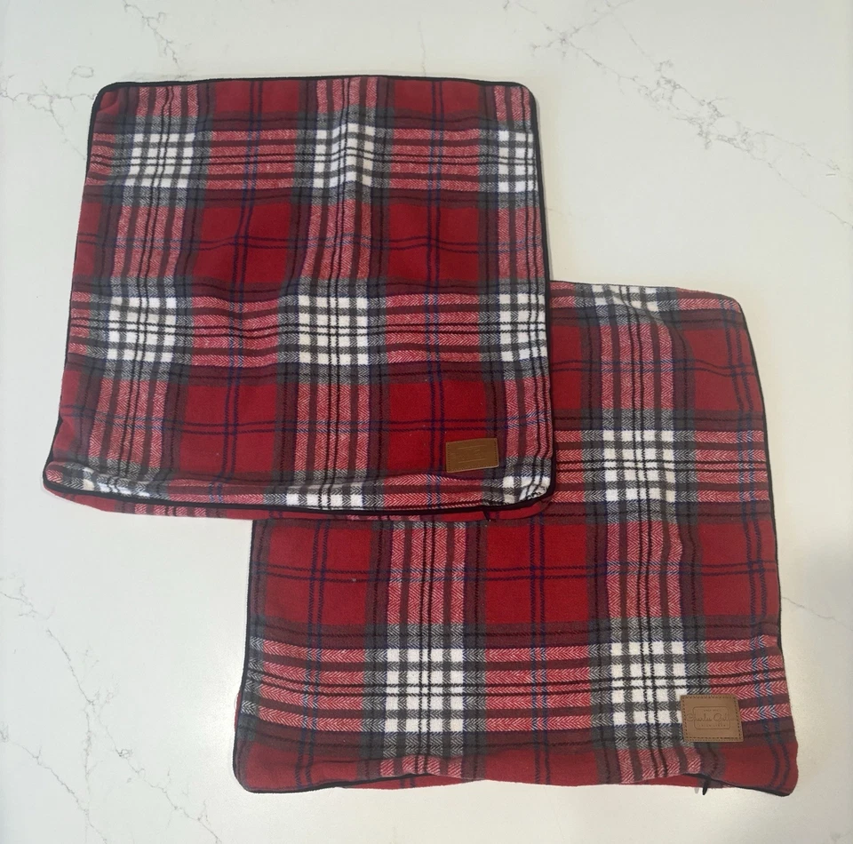 2 FUNDA DE ALMOHADA DE LINO IRLANDÉS CHARLES GALLEN CREMALLERA A CUADROS ROJO NEGRO BLANCO 18x18 Foto 1 de 4