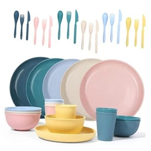 Wheat Straw Dinnerware Sets - 36 Piece Unbreakable Dinnerware Sets Colourful - Picture 1 of 7