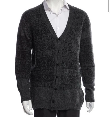 Cardigã suéter masculino BURBERRY cinza e preto estampa xadrez tamanho XL - Imagem 1 de 4