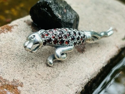 Винтажный серебро ювелирных изделий булавка брошь гранат пума тигр драгоценный камень 925 подарок - Изображение 1 из 4