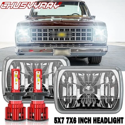 For Chevrolet C10 C20 C30 Pickup 1980-1986 Pair Halo 5x7" 7x6inch Led Headlamps - Image 1 of 4