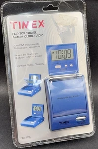 Timex Flip Top Travel Alarm Clock Radio Lighted Blue Model T315L NEW SEALED NOS - Picture 1 of 5