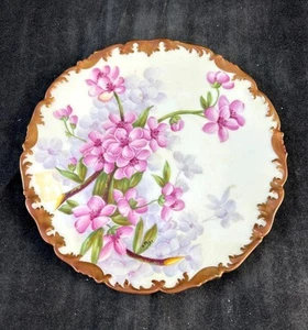 Vintage Tressemanes and Vogt Hand Painted Pink Flowers Salad Plate Gold Trim - Picture 1 of 6