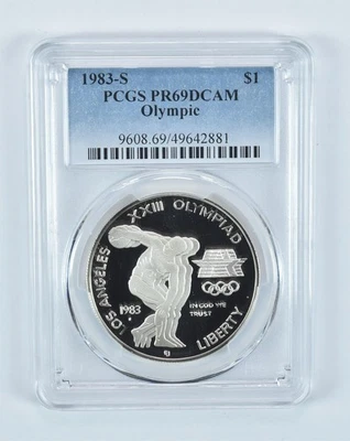 1983-S Olympic Discus Commemorative Dollar PR69 DCAM PCGS Blue Label *8294 - Image 1 of 4