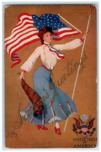 1909 Weihnachtsgrüße Frau Füllhorn Blumen patriotisch Johannes Postkarte - Bild 1 von 3