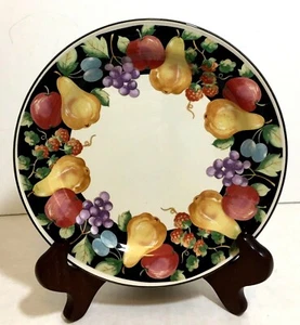 Sango ausgefallene Früchte 90 7 3/4" Teller schwarzes Band Birnen Trauben Äpfel Beeren  - Bild 1 von 5