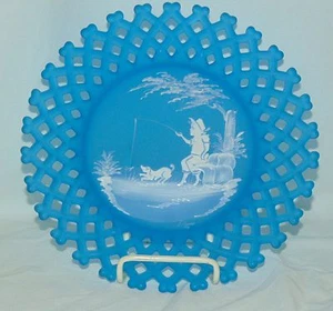 Westmoreland LATTICE EDGE BLUE MIST MARY GREGORY*10 1/4" BOY FISHING PLATE*LE1 - Picture 1 of 2