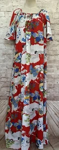 Vintage Hilo Hattie's Hawaiian Maxi Dress Size XL Muu Muu Caftan Asian Crane - Picture 1 of 5