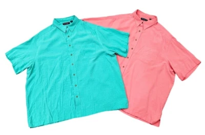 Roundtree Yorke Short Sleeve Shirt Lot Size 3XB Orange Green Button Up Modal Mix - Image 1 of 4