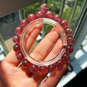 Bracciale 9,9mm Naturale Bellissimo Fragola Rossa Mica Quarzo Cristallo Perline C0920 - Foto 1 di 9
