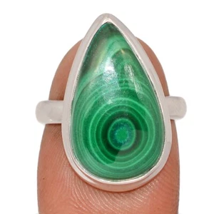 Natural Bulls Eye Malachite - Congo 925 Sterling Silver Ring Jewelry s.7 CR71039 - Picture 1 of 1