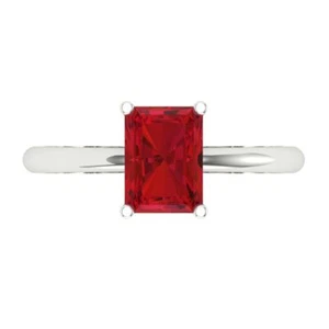 1.75Ct Radiant Cut Simulated Ruby Solitaire Engagement Ring, 14K White Gold - Picture 1 of 11