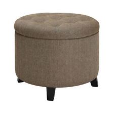Storage Ottoman Sandstone Beige Fabric Round Removable Lid Foam Cushioned Top