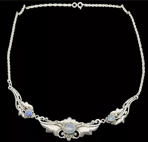 Vintage Style Hallmarked Silver Opal Doublet 42cm Necklace 10.2g NB257 - Picture 1 of 6