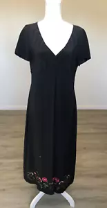 Vestido Laura Ashley Vintage 100% Seda Negro Cuello en V Talla 14 Bordado Dobladillo Flor - Imagen 1 de 6
