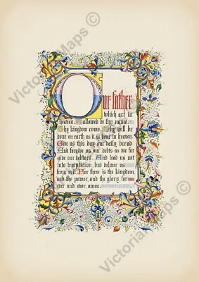 The Lord's Prayer Pater Noster illuminated vellum manuscript art print poster - Image 1 of 4