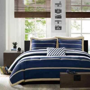 4 Piece Navy Home Bedding Cover Full/queen King Size Comforter Sham Sheet Set - Picture 1 of 5
