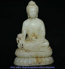 6.8 " China Natural White Jade Carved Buddhism Shakyamuni Buddha Lotu Statue 