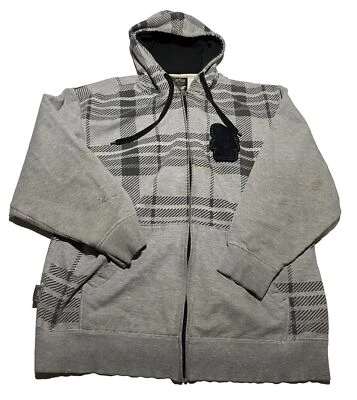 Винтажная толстовка с капюшоном Y2K серая черная шерпа с подкладкой на молнии Mecca размер XXL AE1 - Изображение 1 из 4