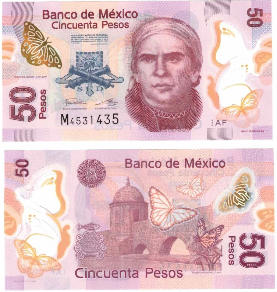 2019 Mexico 50 Pesos P123A AF Serie UNC Polymer 10/06/2019 - Image 1 of 1
