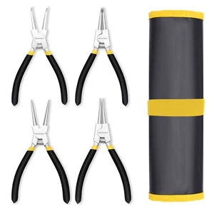 MasterSpec 7" Nickel Coated Circlip Pliers Set Snap Ring Remover Rolling Pounch - Picture 1 of 12