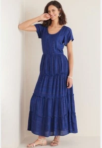 NWT Soft Surroundings Kara Shimmer Maxi Dress LG Blue Scoop SS MSRP $140 - Picture 1 of 11