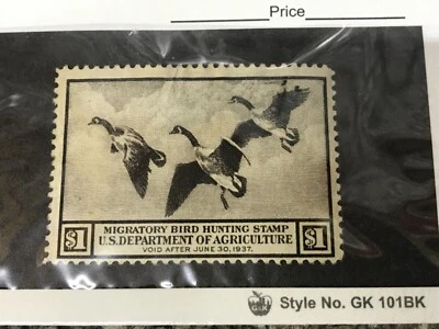 US Department of Agriculture 1937 One Dollar Migratory Bird Hunting Stamp - Image 1 of 3