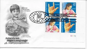 US Scott #2783-84, First Day Cover 9/20/93 Burbank Plate Block Sign Language - Picture 1 of 1