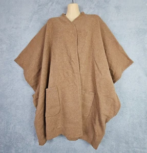 Pendleton Poncho Cape Sweater One Size Beige Lambswool Shawl Blanket Warm Pocket - Picture 1 of 19